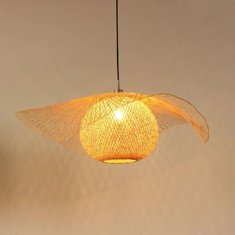 Bamboe handgeweven ophangverlichting Minimalistische 1-kops houten hangende plafondlamp voor restaurant Clearhalo