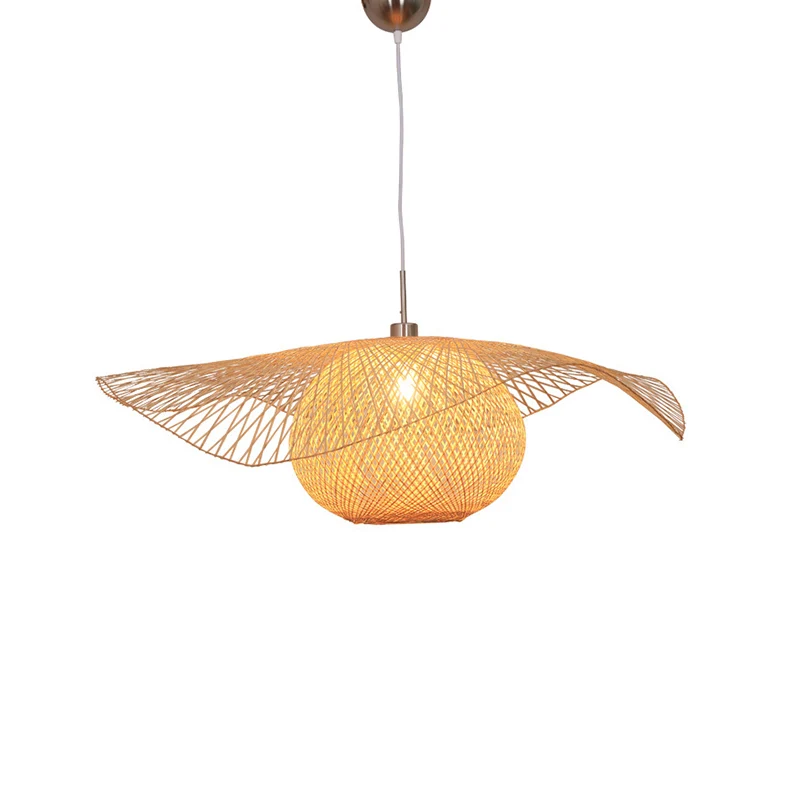 Bamboe handgeweven ophangverlichting Minimalistische 1-kops houten hangende plafondlamp voor restaurant Clearhalo