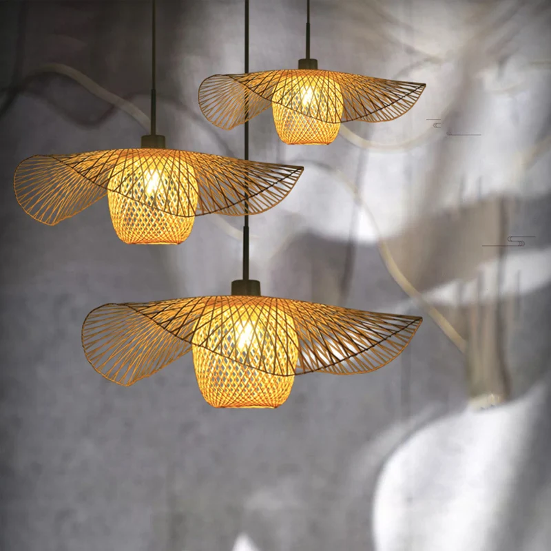 Bamboe handgeweven ophangverlichting Minimalistische 1-kops houten hangende plafondlamp voor restaurant Clearhalo