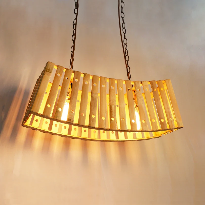 Bamboe lineaire eilandverlichting Aziatische stijl Multi licht Beige eiland kroonluchter licht voor eettafel Clearhalo