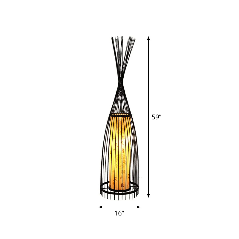 Bamboe taps toelopende vloerlamp Zuid-Oost-Azië Enkele staande lamp met cilindrische kap aan de binnenkant Clearhalo