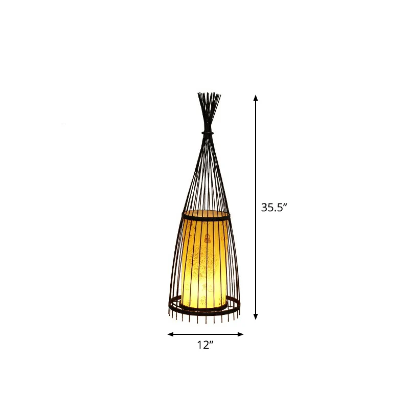 Bamboe taps toelopende vloerlamp Zuid-Oost-Azië Enkele staande lamp met cilindrische kap aan de binnenkant Clearhalo