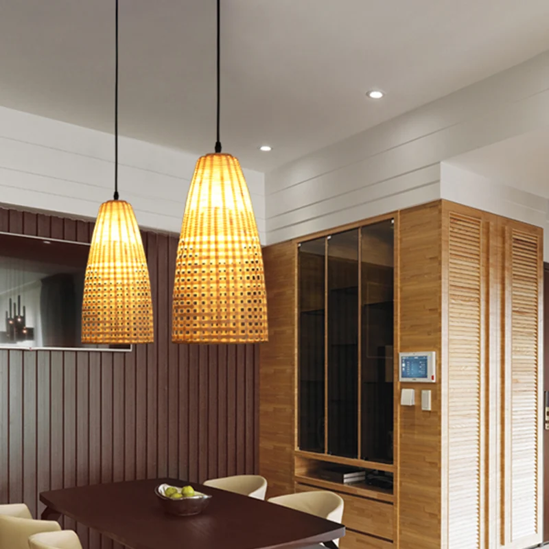 Bamboe uitlopende hanglamp Chinees 1 lamp houten hanglamp voor eetkamer Clearhalo
