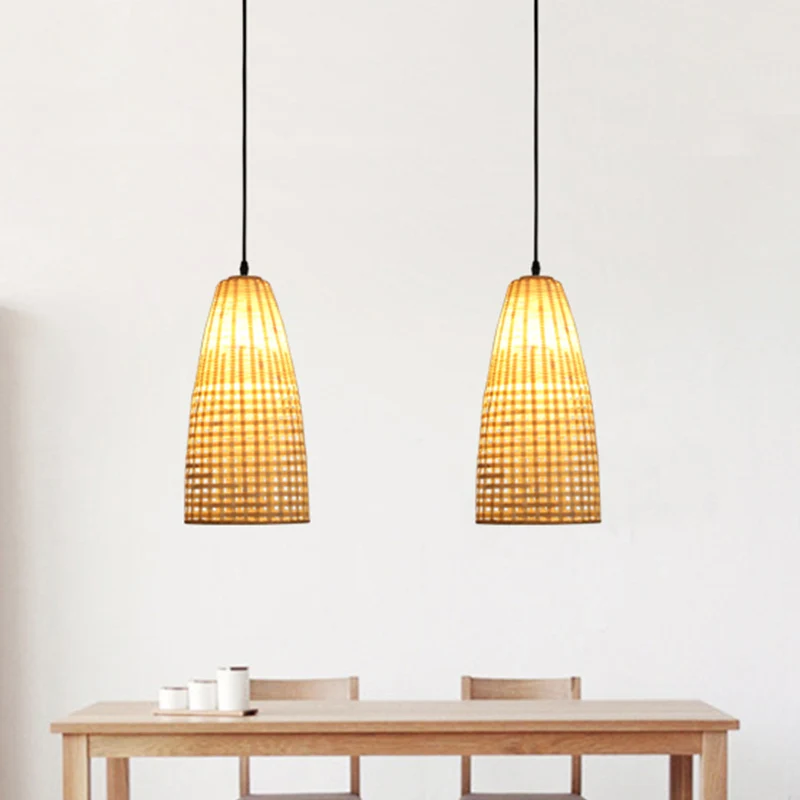 Bamboe uitlopende hanglamp Chinees 1 lamp houten hanglamp voor eetkamer Clearhalo
