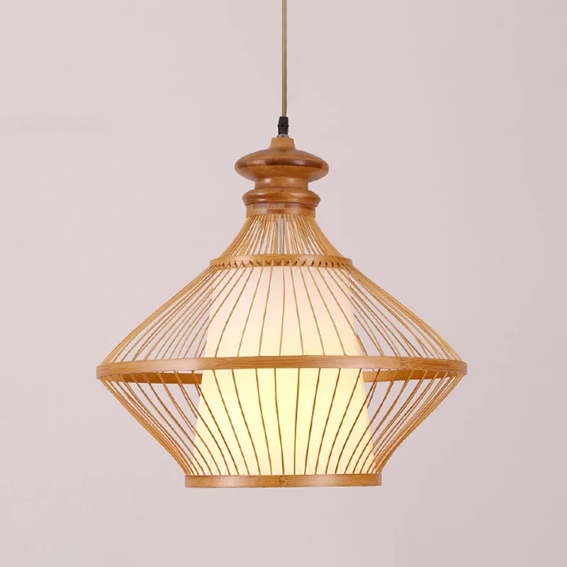 Bamboe Urn-plafondlamp Japanse hangende hanglamp met 1 kop beige met taps toelopende witte perkamenten kap aan de binnenka...