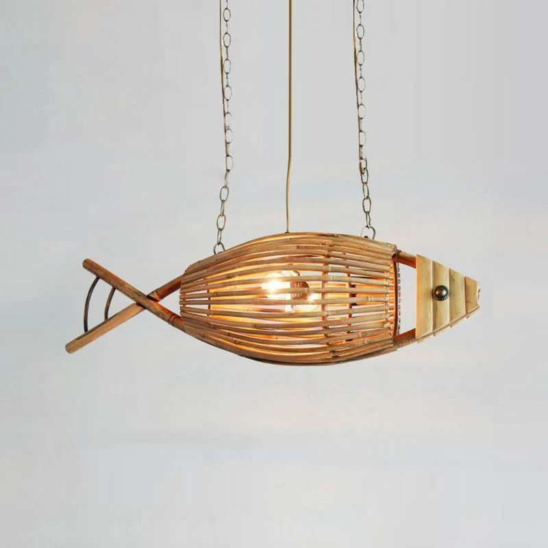 Bamboe vis hanglamp Aziatische stijl enkele kroonluchter licht hout voor restaurant Clearhalo