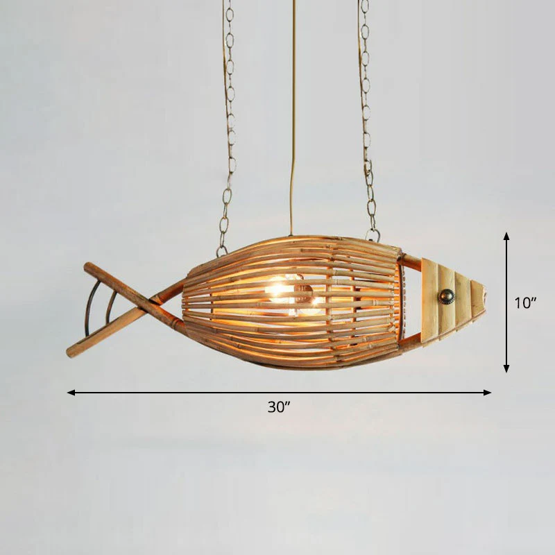 Bamboe vis hanglamp Aziatische stijl enkele kroonluchter licht hout voor restaurant Clearhalo