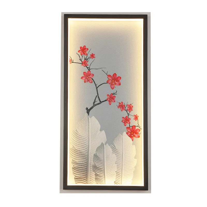 Bananenblad en bloem muurmuurschildering licht Aziatisch aluminium hotel LED-wandlamp zwart Clearhalo
