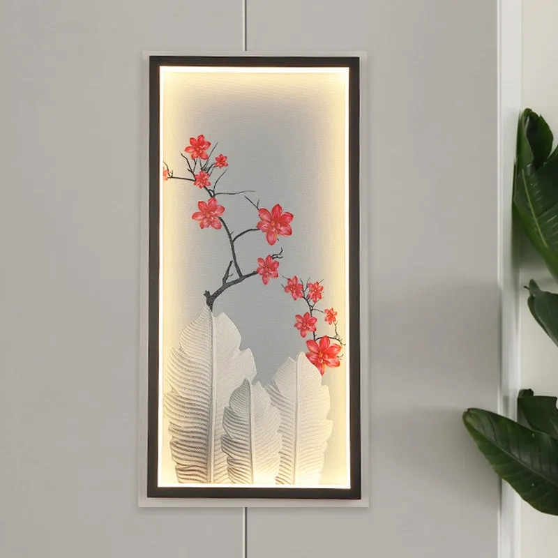 Bananenblad en bloem muurmuurschildering licht Aziatisch aluminium hotel LED-wandlamp zwart Clearhalo