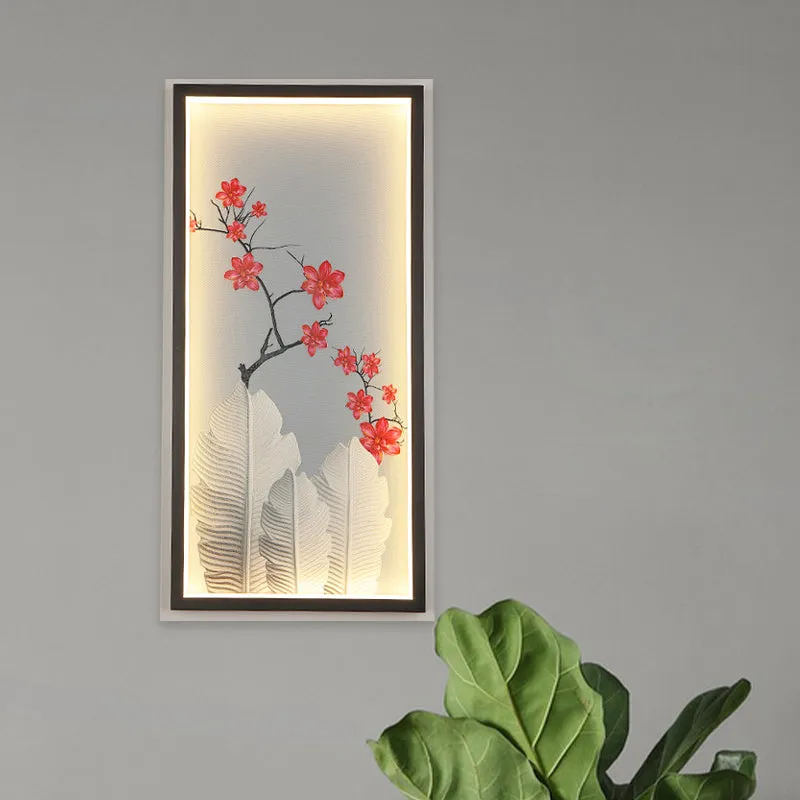 Bananenblad en bloem muurmuurschildering licht Aziatisch aluminium hotel LED-wandlamp zwart Clearhalo