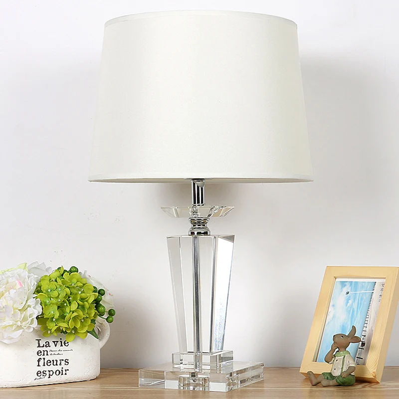 Barrel Crystal Task Light Modernistische stof 1 lamp witte nachtkastjelamp, 21"/23,5" lang Clearhalo
