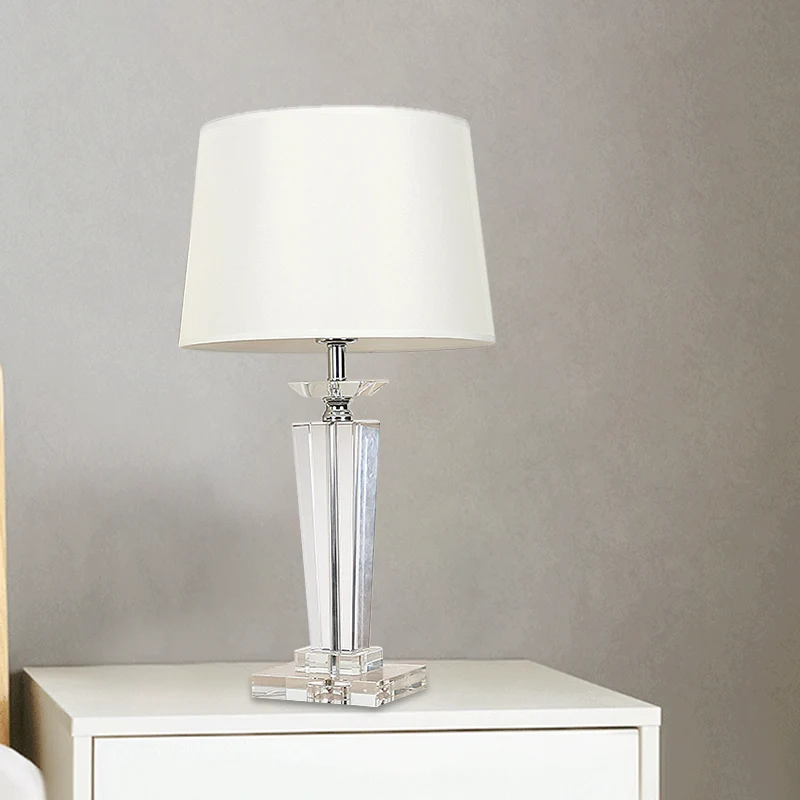 Barrel Crystal Task Light Modernistische stof 1 lamp witte nachtkastjelamp, 21"/23,5" lang Clearhalo