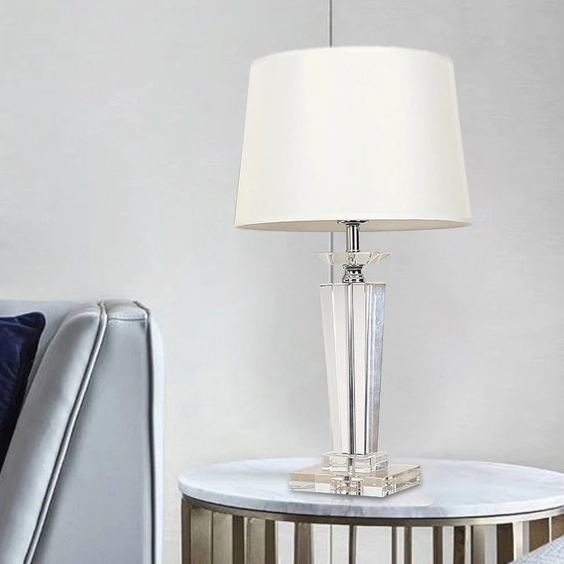 Barrel Crystal Task Light Modernistische stof 1 lamp witte nachtkastjelamp, 21"/23,5" lang Clearhalo