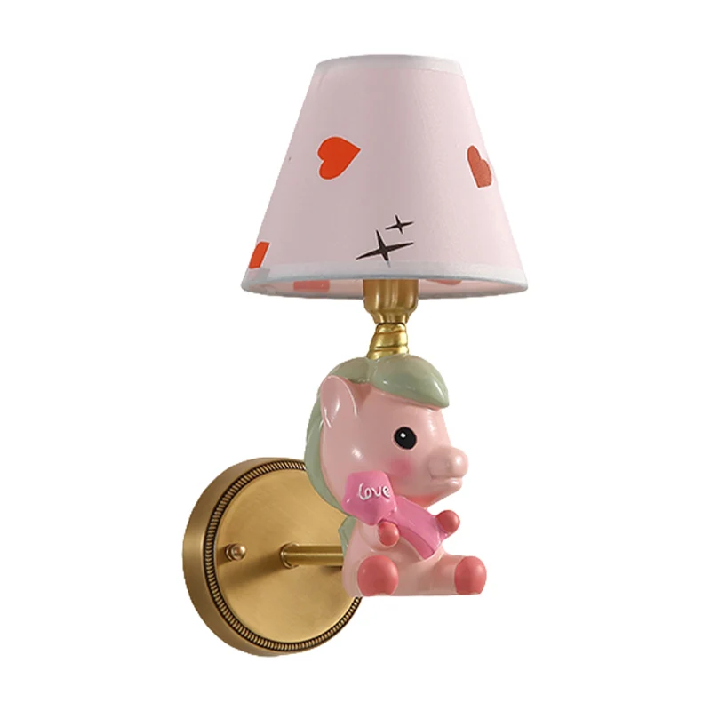Barrel Metal Sconce Kinder enkel lichtroze/blauw wandgemonteerd lichtarmatuur met cartoon-ponybasis Clearhalo
