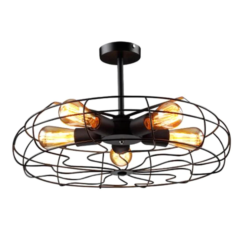 Basket Cage Semi Flush Verlichtingsarmaturen Retro Industriële Stijl 5 Lichten Metalen Plafondmontage Kroonluchter voor Ga...