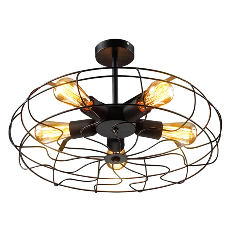 Basket Cage Semi Flush Verlichtingsarmaturen Retro Industriële Stijl 5 Lichten Metalen Plafondmontage Kroonluchter voor Ga...