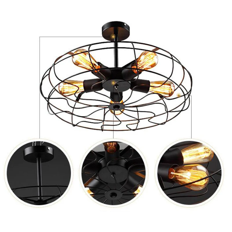 Basket Cage Semi Flush Verlichtingsarmaturen Retro Industriële Stijl 5 Lichten Metalen Plafondmontage Kroonluchter voor Ga...
