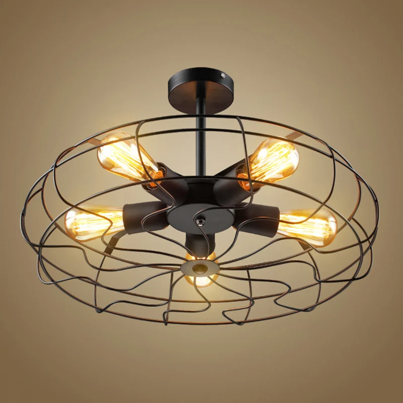 Basket Cage Semi Flush Verlichtingsarmaturen Retro Industriële Stijl 5 Lichten Metalen Plafondmontage Kroonluchter voor Ga...