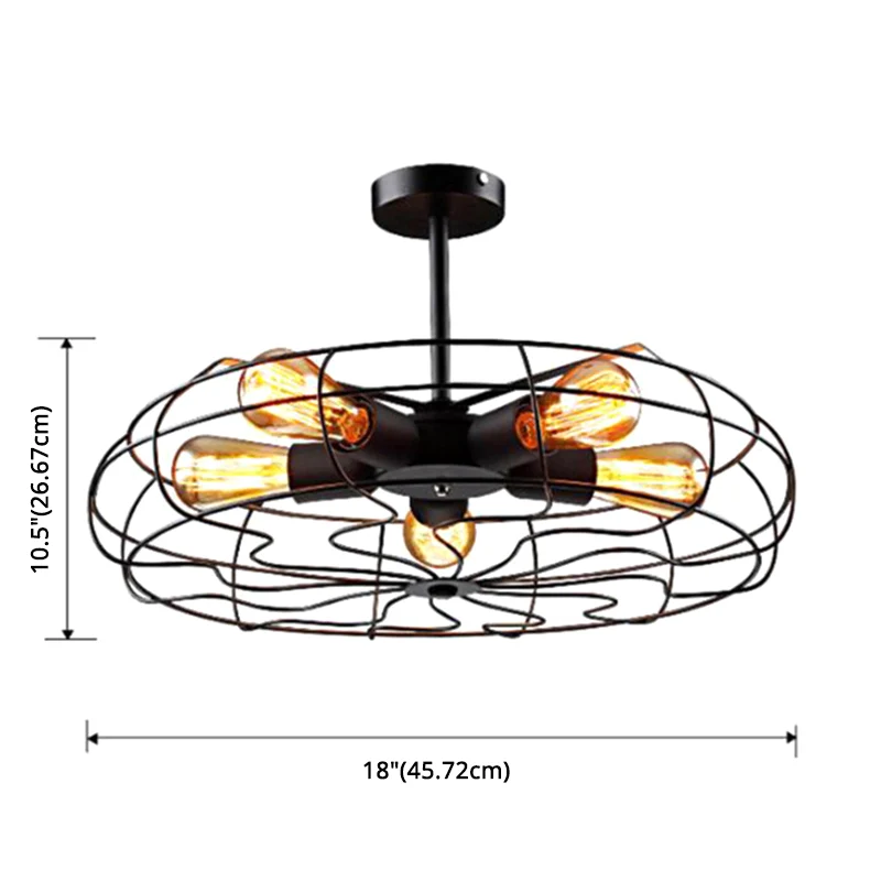 Basket Cage Semi Flush Verlichtingsarmaturen Retro Industriële Stijl 5 Lichten Metalen Plafondmontage Kroonluchter voor Ga...