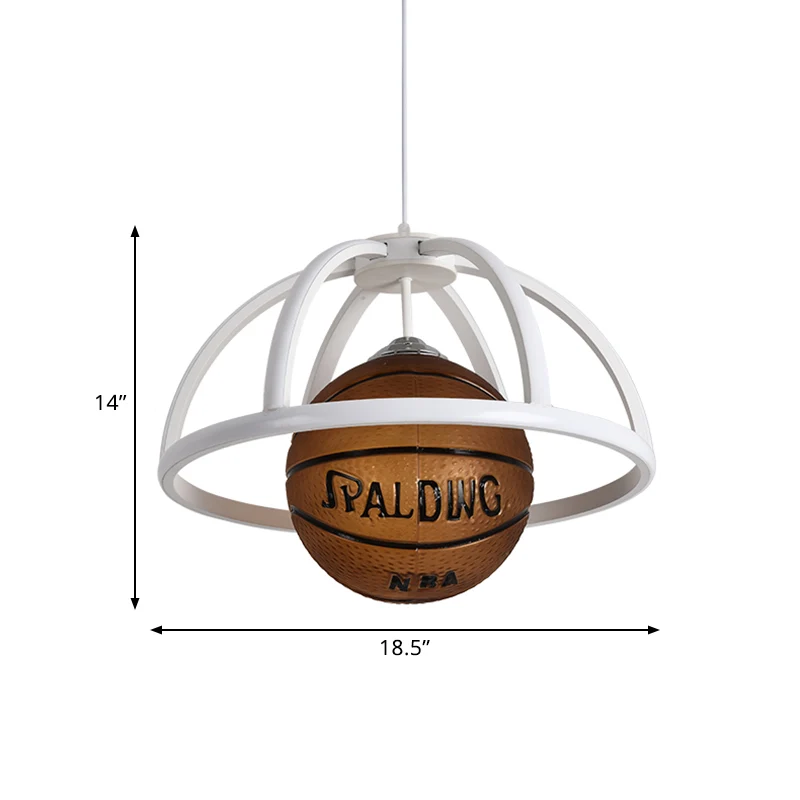 Basketbal hanglamp kinder acryl 1-lichts witte en bruine hanglamp met koepelframe warm/wit licht Clearhalo