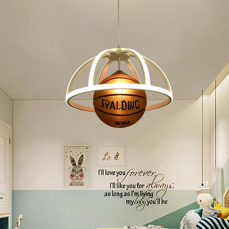Basketbal hanglamp kinder acryl 1-lichts witte en bruine hanglamp met koepelframe warm/wit licht Clearhalo
