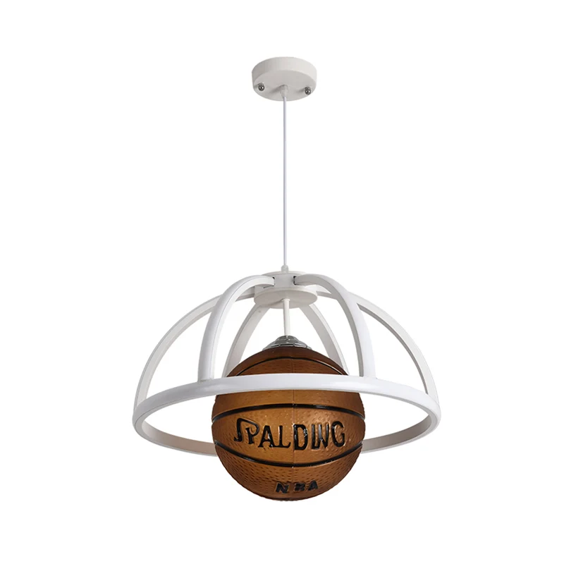 Basketbal hanglamp kinder acryl 1-lichts witte en bruine hanglamp met koepelframe warm/wit licht Clearhalo