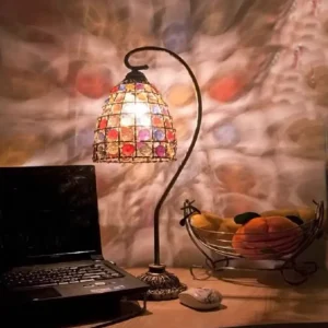 Beaded Bell Woonkamer Tafellamp Boheemse Stijl Glas--lood Enkel Koperen Zwanenhals Nachtlampje Clearhalo