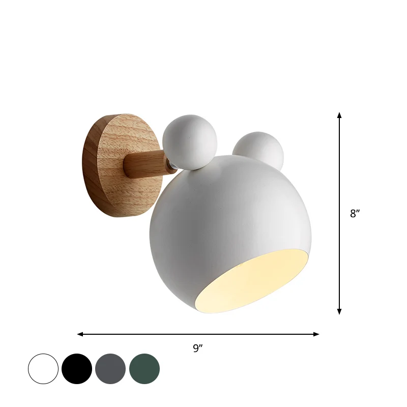 Bear/Bell roterende wandlamp Macaron ijzer 1-kops nachtkastje leeswandlamp wit/roze/groen en hout Clearhalo