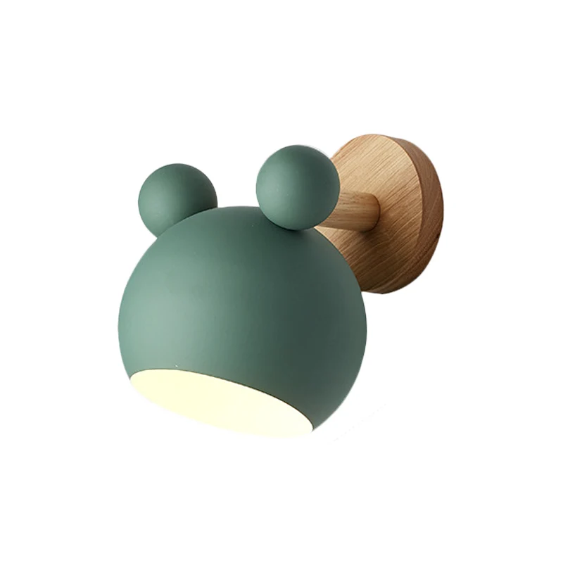Bear/Bell roterende wandlamp Macaron ijzer 1-kops nachtkastje leeswandlamp wit/roze/groen en hout Clearhalo