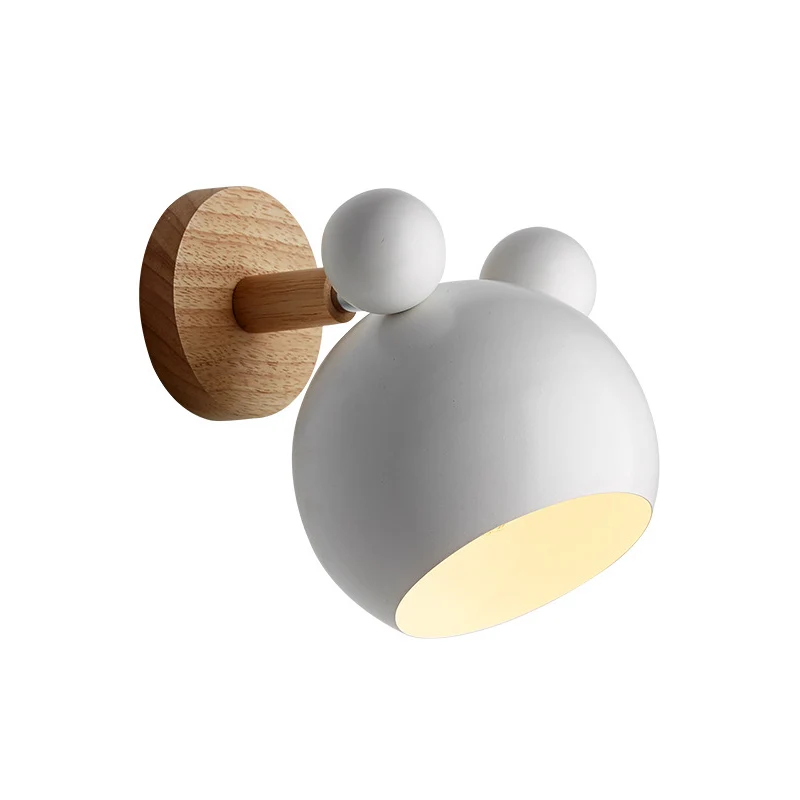 Bear/Bell roterende wandlamp Macaron ijzer 1-kops nachtkastje leeswandlamp wit/roze/groen en hout Clearhalo