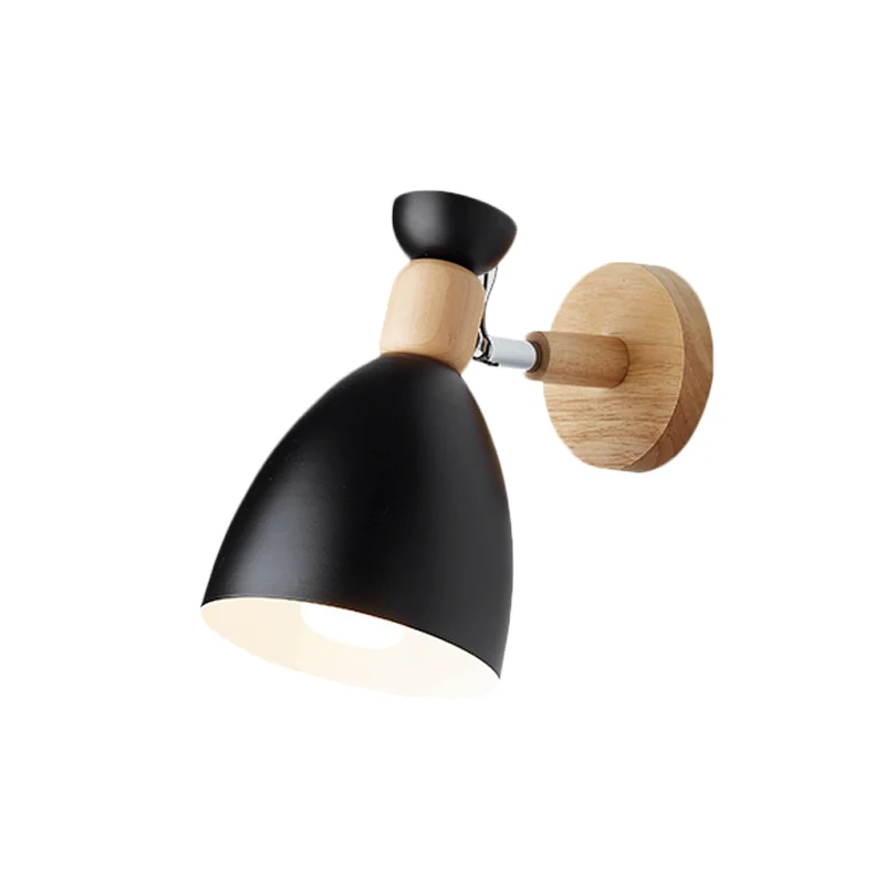 Bear/Bell roterende wandlamp Macaron ijzer 1-kops nachtkastje leeswandlamp wit/roze/groen en hout Clearhalo