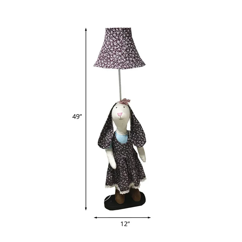Bedrukte stof konijn staande vloerlamp cartoon stijl enkele paarse opstaande lamp met schaduw Clearhalo
