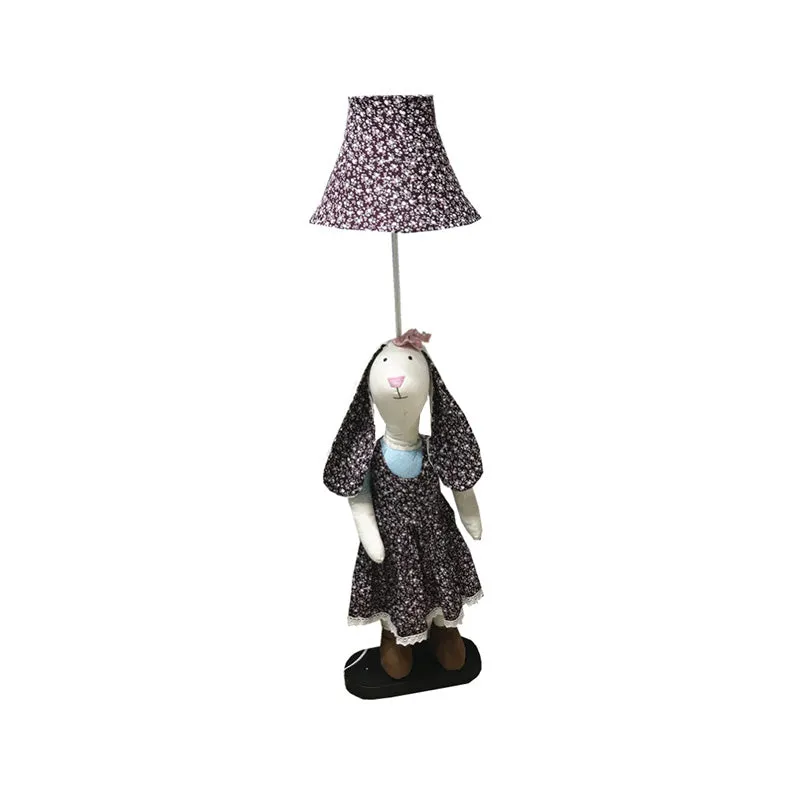 Bedrukte stof konijn staande vloerlamp cartoon stijl enkele paarse opstaande lamp met schaduw Clearhalo
