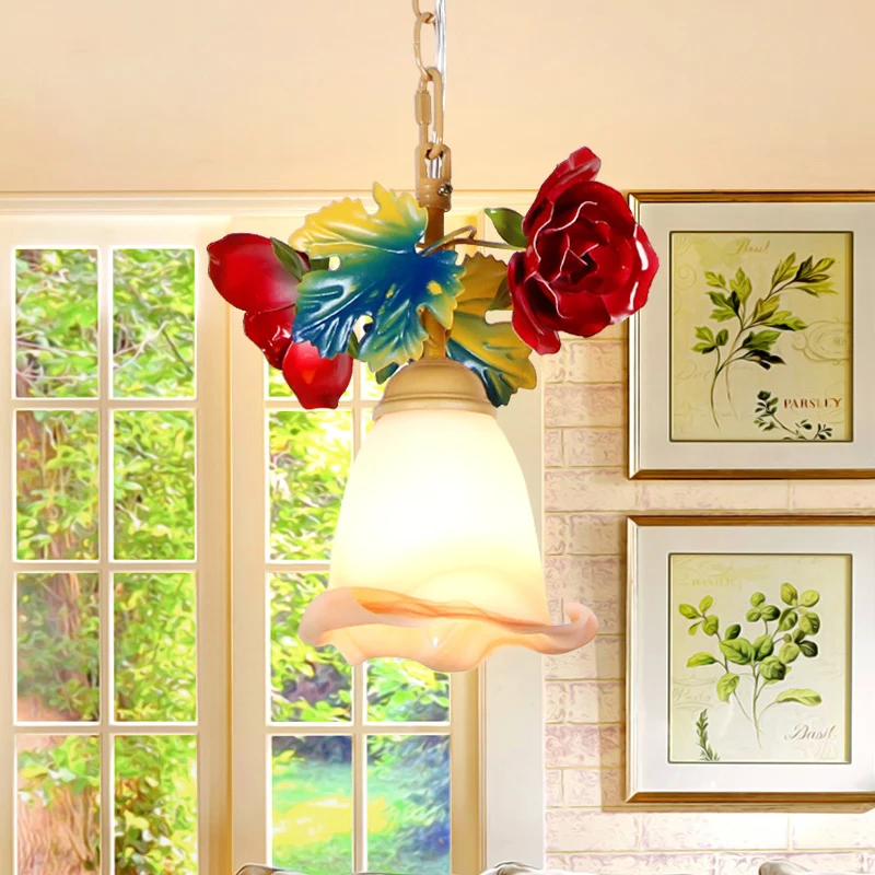 Beige bloesem hanglamp Koreaanse tuin matglas 1 kop restaurant hanglamp Clearhalo