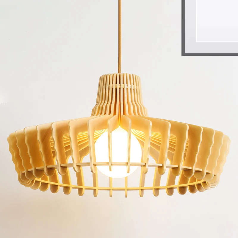 Beige bol/hoed hanglamp eigentijds 1 kop houten plafond hanglamp voor restaurant Clearhalo
