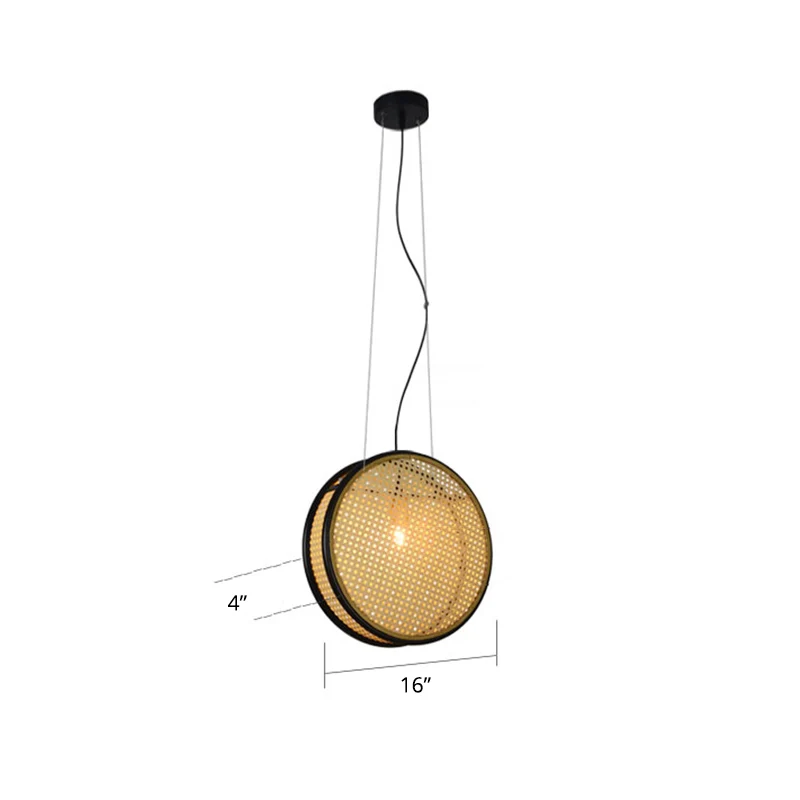 Beige cirkel hangende plafondlamp Creatieve Aziatische 1-lichts rotan druppelhanger voor slaapkamer Clearhalo