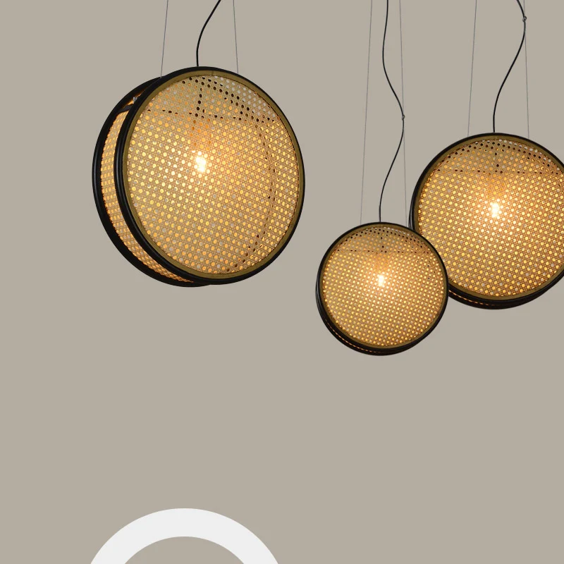 Beige cirkel hangende plafondlamp Creatieve Aziatische 1-lichts rotan druppelhanger voor slaapkamer Clearhalo