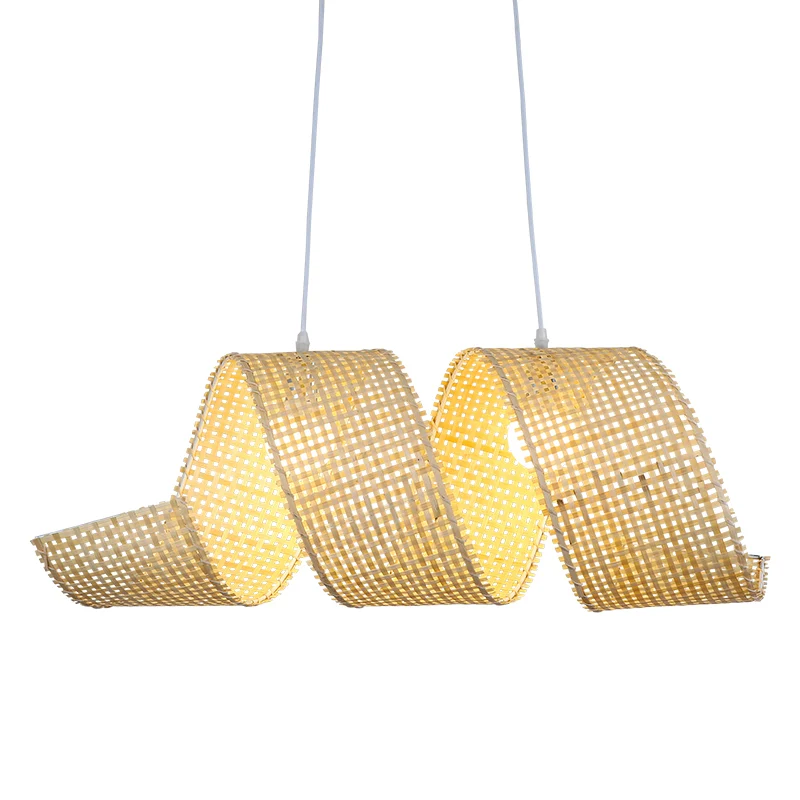Beige Curl Hanglamp Minimalistische 2-lichts bamboe hanglamp voor theesalon Clearhalo