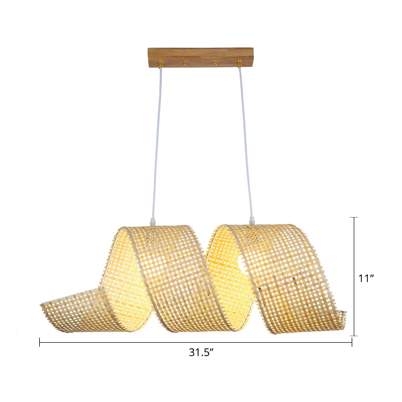 Beige Curl Hanglamp Minimalistische 2-lichts bamboe hanglamp voor theesalon Clearhalo