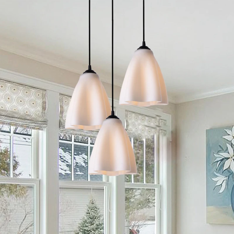 Beige glazen bloem hanglampset modernisme 1-lamps plafondlamp zwart voor eetkamer Clearhalo