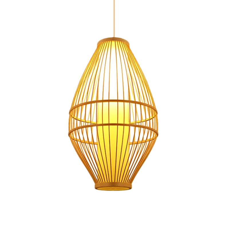 Beige handgeweven hanglamp met ovale kap Aziatische stijl 1-lichts bamboe hanglamp Clearhalo