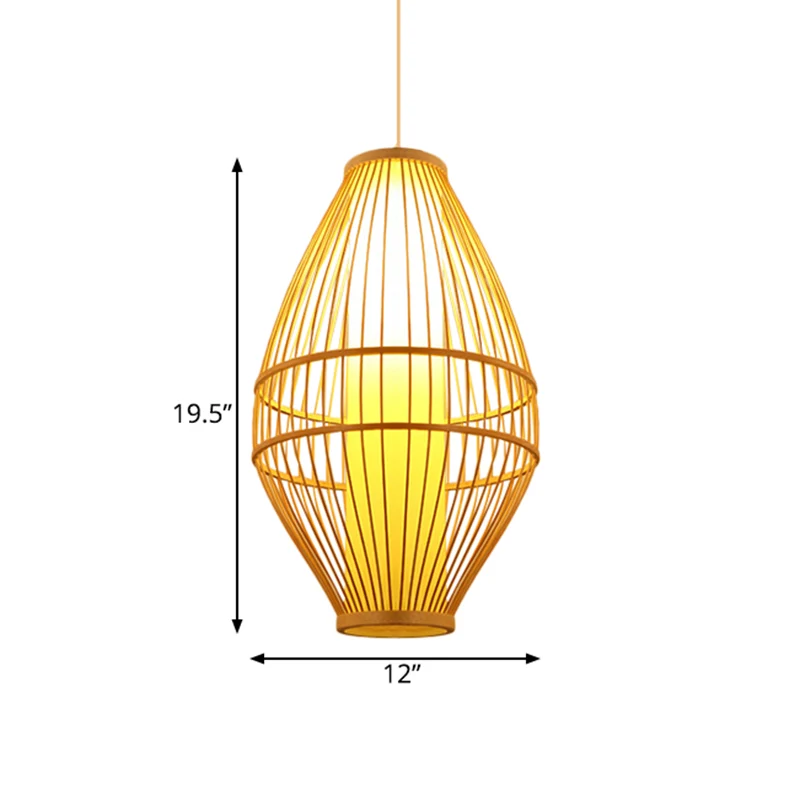 Beige handgeweven hanglamp met ovale kap Aziatische stijl 1-lichts bamboe hanglamp Clearhalo