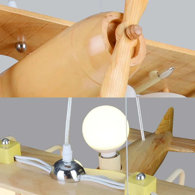 Beige hanglamp Scandinavische stijl, zweefvliegtuigvormige houten hanglamp voor de kleuterschool Clearhalo