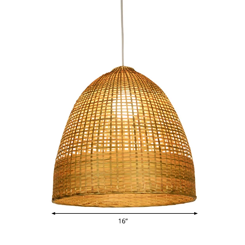 Beige koepelvormige plafondlamp moderne 1-lichts bamboe hanglamp Clearhalo