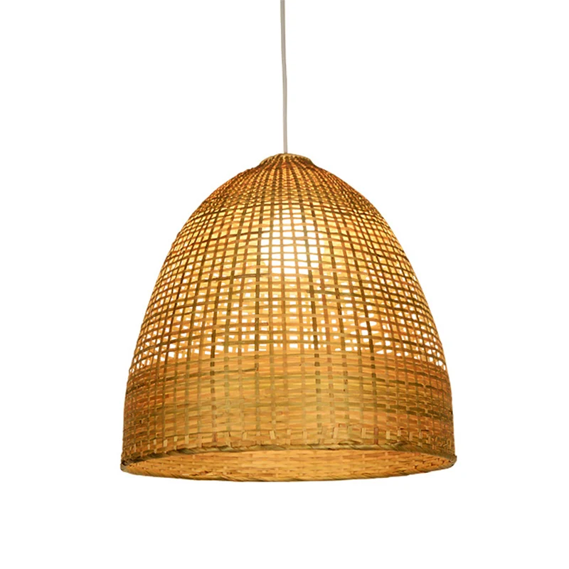 Beige koepelvormige plafondlamp moderne 1-lichts bamboe hanglamp Clearhalo