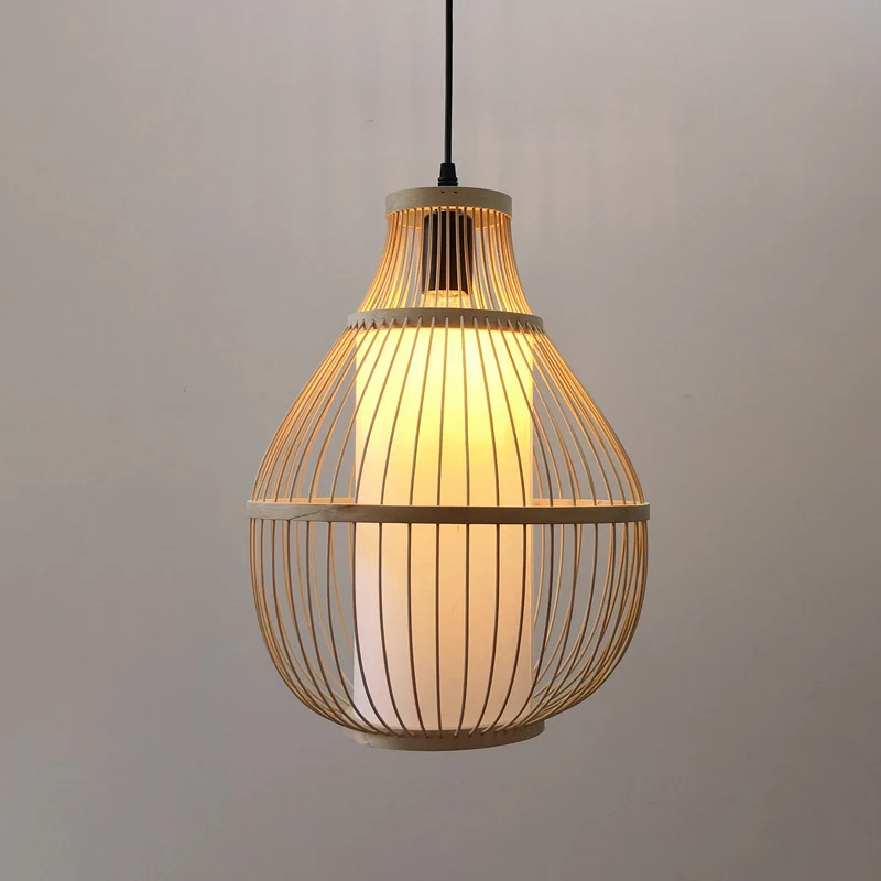 Beige peer hanglamp Chinese 1 kop bamboe plafond hanglamp voor eetkamer Clearhalo