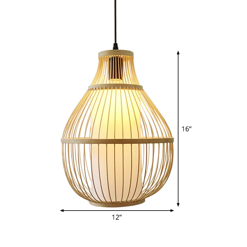 Beige peer hanglamp Chinese 1 kop bamboe plafond hanglamp voor eetkamer Clearhalo