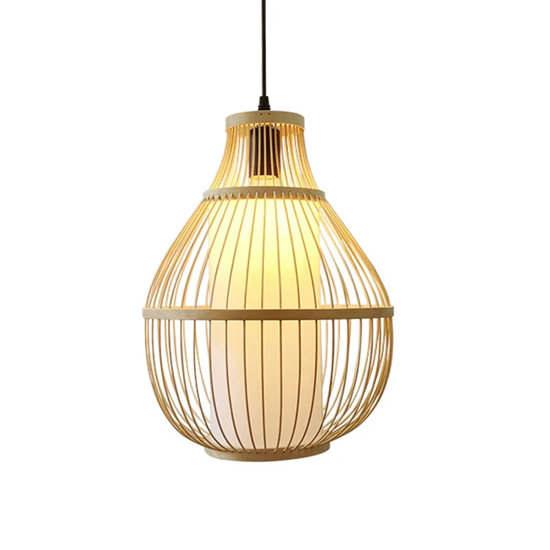Beige peer hanglamp Chinese 1 kop bamboe plafond hanglamp voor eetkamer Clearhalo