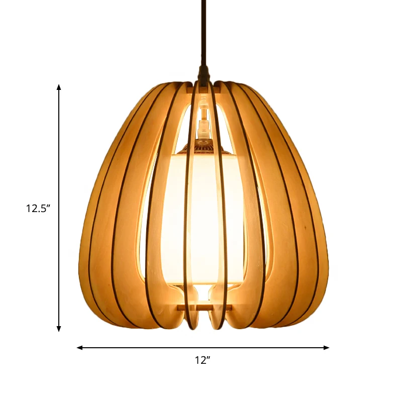Beige peer hanglamp eigentijds 1 kop houten plafond hanglamp voor restaurant Clearhalo