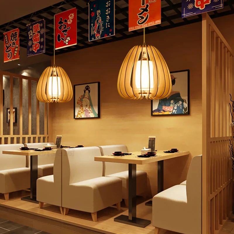 Beige peer hanglamp eigentijds 1 kop houten plafond hanglamp voor restaurant Clearhalo